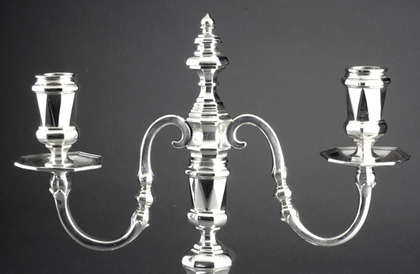 Cast Britannia Silver Queen Anne Style Octagonal Candlesticks (Set of 4), With 2 Detachable 2 Light Candelabra - Tessiers